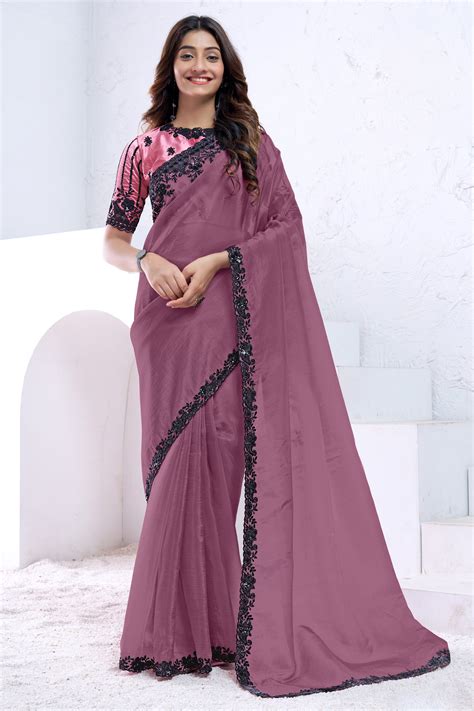 Buy Mauve Embroidery Silk Saree zb133736 | Saree Buta
