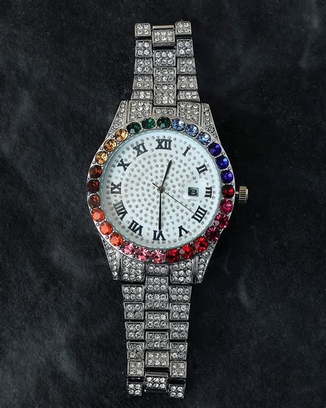 Buy WHITE AND COLOURFUL STONES ANALOG ROUND DIAL WITH CRYSTAL STONES ...