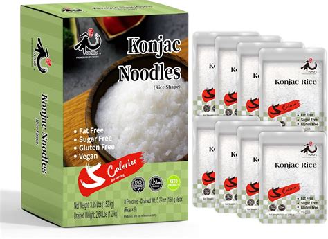 YUHO Shirataki Konjac Rice, 8 x 150 g, Vegan Food Gluten-Free Rice ...