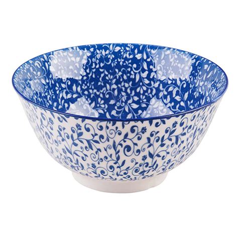Set of 4 Blue & White Patterned Ceramic Bowls