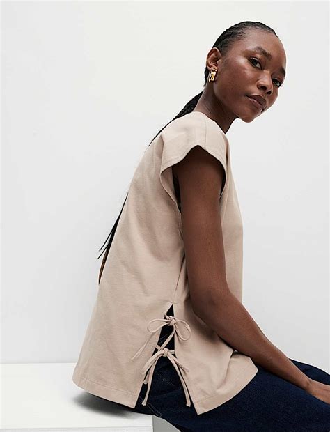 Buy Pure Cotton Side Tie Jersey T-Shirt at Marks & Spencer