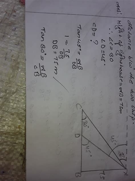 As observed from tge top of a 80m tall lighthouse the angle of ...