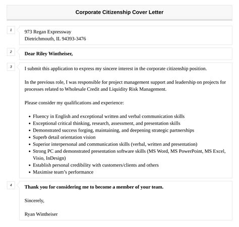 Corporate Citizenship Cover Letter | Velvet Jobs