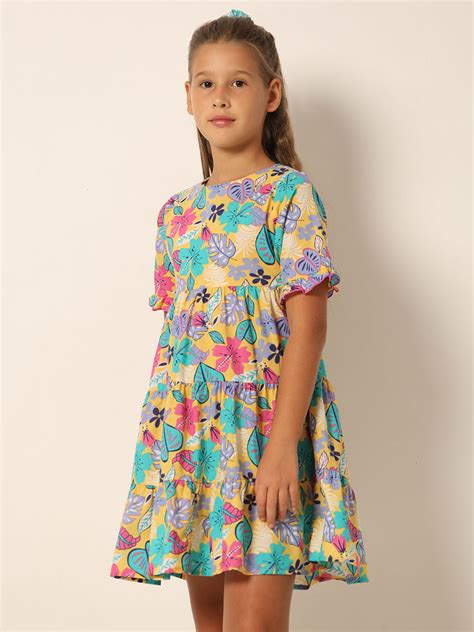 Yellow Printed Fit & Flare Dress