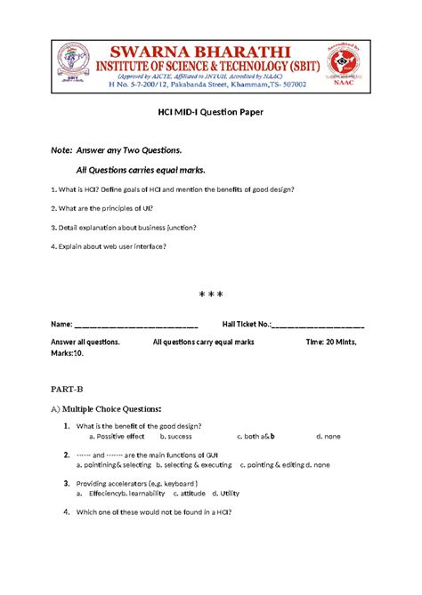 HCI notesssssdddddd - HCI MID-I Question Paper Note: Answer any Two ...