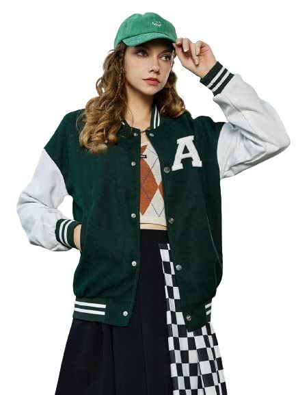 Buy PAKLON Cotton Blend Women's Long Sleeves Bomber Varsity Dark Green ...