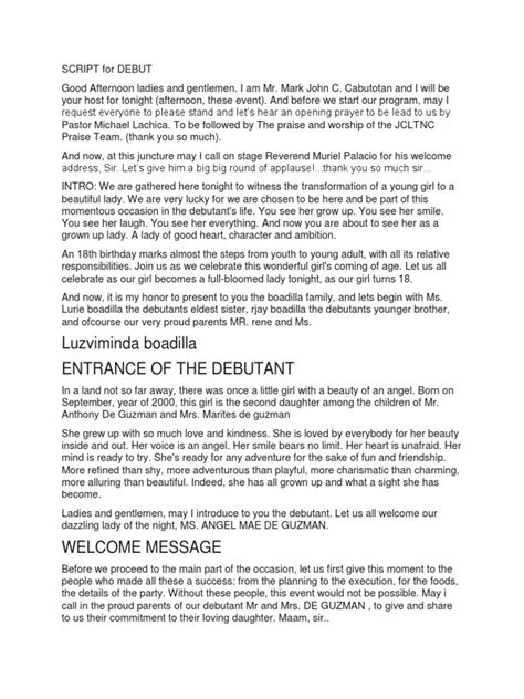 Image result for Example of Debut Program Script