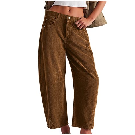 REALiKUN Women Corduroy Jeans Women Baggy Boyfriend Pants Cargo Wide ...