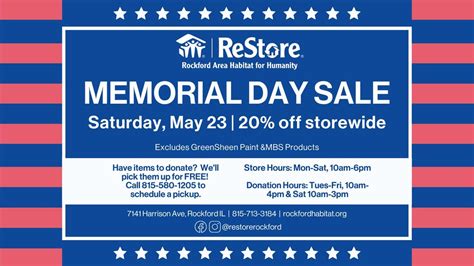 Memorial Day Sale at Rockford ReStore, 7141 Harrison Avenue, Rockford ...