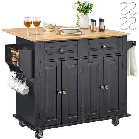 VEVOR Kitchen Island Cart, 35" Wood Top Mobile Carts with Storage ...