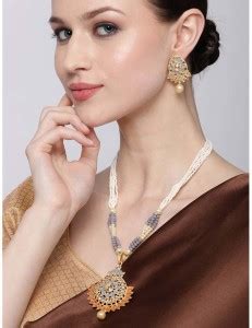 Jewels Galaxy Copper Gold-plated Grey, White, Gold Jewellery Set Price ...