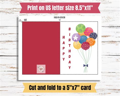 Balloon Birthday Card Printable Happy Birthday Greeting Card Colorful ...