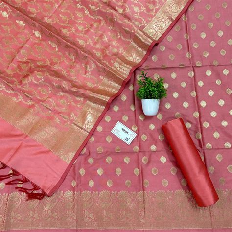 Light Peach Kiyari Buti Satin Silk Banarasi Suit – Mohsin Textiles