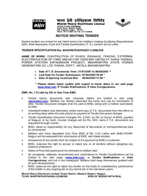 Fillable Online NOTICE INVITING TENDER (Page 1 of 3) Fax Email Print ...