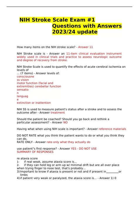 NIH Stroke Scale Exam #1 Questions with Answers 2023/24 update - NIH ...
