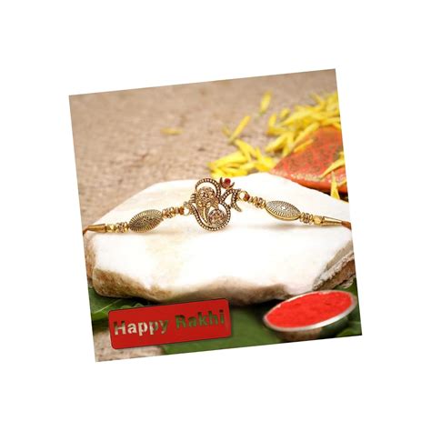 Buy eCraftIndia Golden Beads, Om Symbol Religious Designer Rakhi with ...