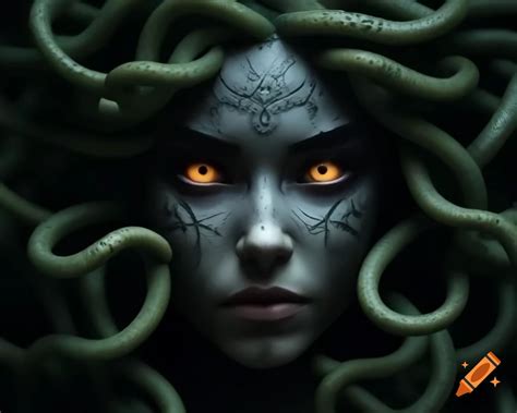 Photorealistic young Medusa in a dark atmosphere on Craiyon