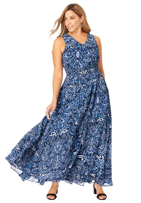 Jessica London Women's Plus Size Georgette Flyaway Maxi Dress Dress ...