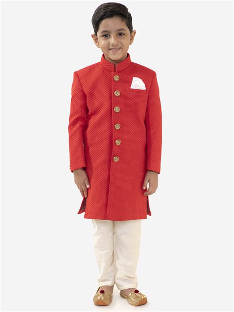 VASTRAMAY Boys Red Quilted Indowestern Sherwani and Churidar Set ...