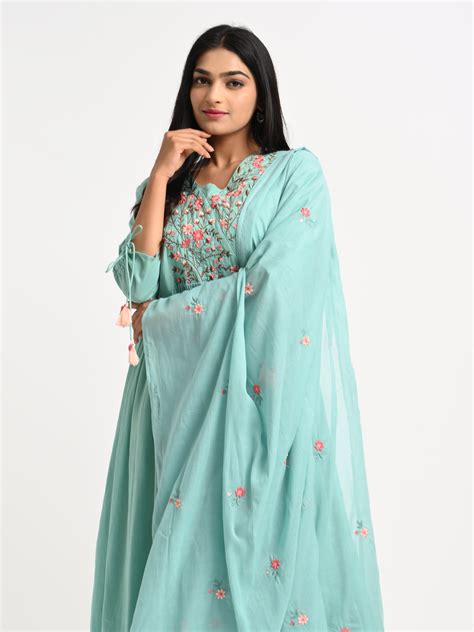 Muslin Embroidered Kurta Set with Dupatta