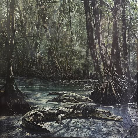 Crocodiles lurking in the shadows of a mangrove forest | Premium AI ...