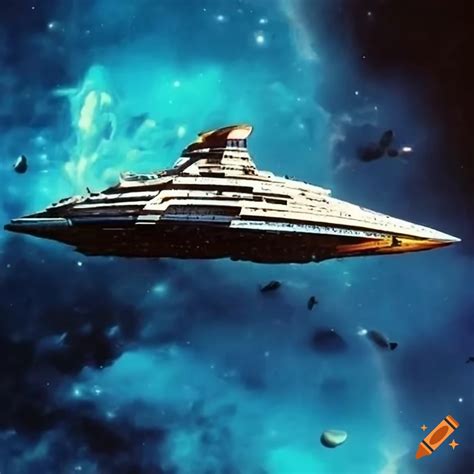 1970s space opera spaceships in a science fiction setting on Craiyon