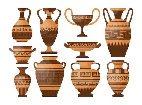 Ancient greek pottery and vases cartoon illustration set. amphora, jars ...