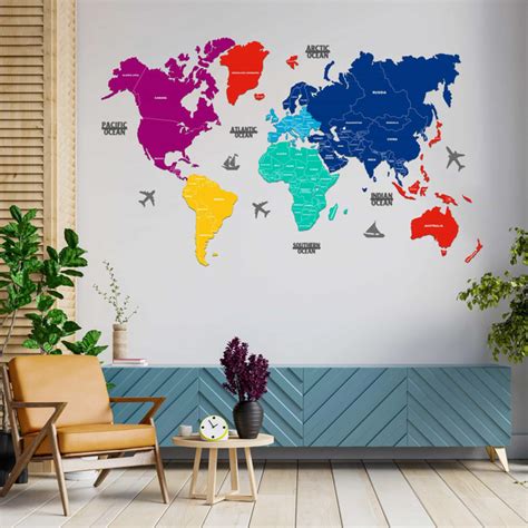 2D Prismatic Wooden World Map For Wall – SUREKH DECOR