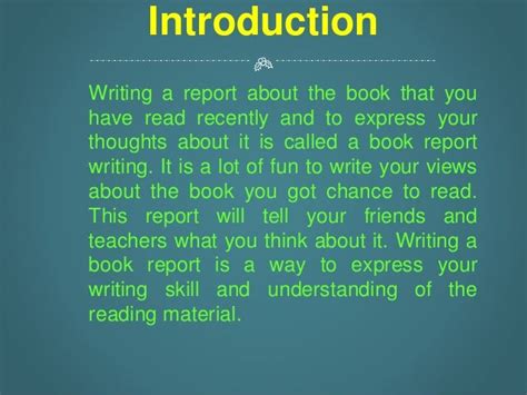 Image result for Book Report Introduction Example