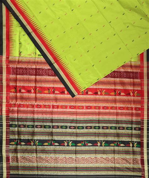 Olive green black silk handloom bomkai saree – GoSwadeshi