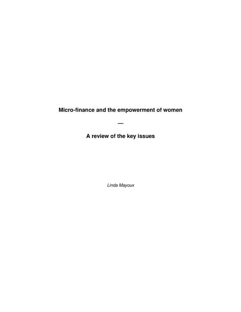 Wcms 117993 - Micro-finance and the empowerment of women — A review of ...