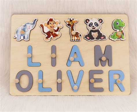 Personalized Baby Name Puzzle, Wooden Name Puzzle With Animals, Toddler ...