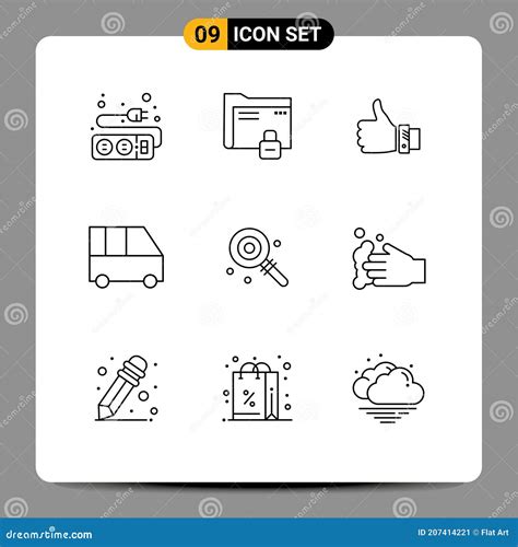 9 Universal Outline Signs Symbols of Minibus, Delivery Van, Secure, Thumbs, Hand Stock Vector ...