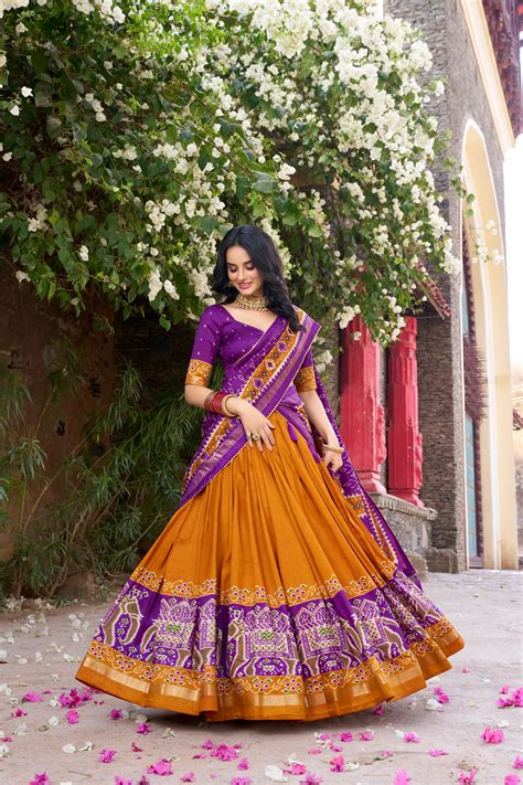Mustard Yellow Color Tussar Silk Patola Print Foil Work Gotta Patti Le ...