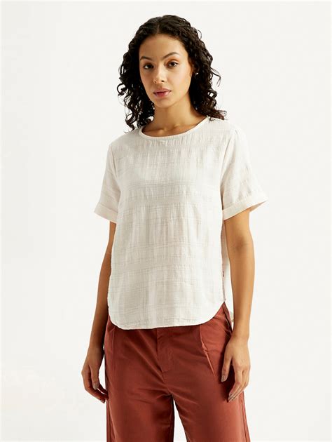 Women's Self Design Off White Round Neck Top – Levis India Store