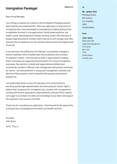 21 Legal Assistant Cover Letter Samples & Examples 2024 - ResumeDesign.ai