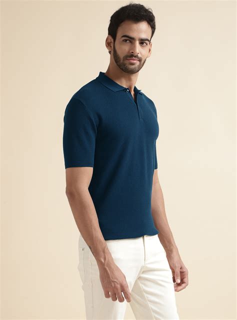 Buy Dark Sapphire Polo | Semi Casual Navy Solid Polos for Men Online ...