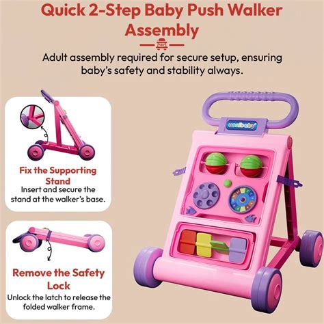 Baby Push Walker with Music and Wheels Pink