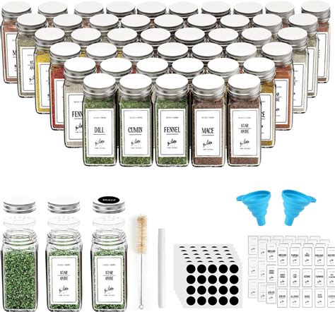 Rongbaor 48 Pack Spice Jars with Shaker Lids Glass Spice Jars with 120 ...