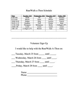Fillable Online hes haywood k12 nc Spring 2014 Walk-A-Thon Schedule ...