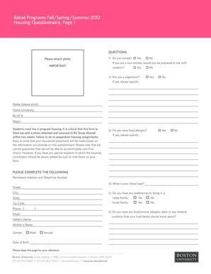 Fillable Online bu Rabat Programs Fall/Spring/Summer 2012 Housing ...