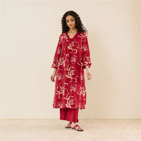 Buy Noor Cotton Kurta Set - Maroon | Rustorange