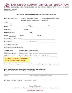 Fillable Online sdcoe Teacher-induction-form Fax Email Print - pdfFiller