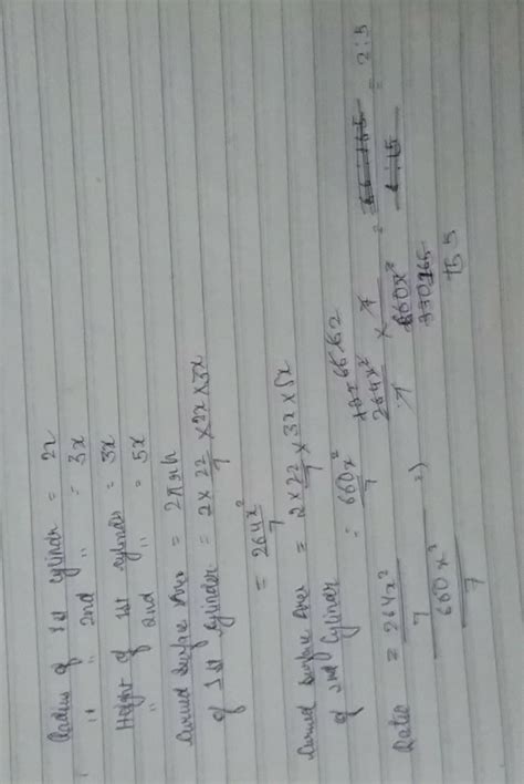 The radii of two cylinders are in the ratio 2:3 and their heights are ...