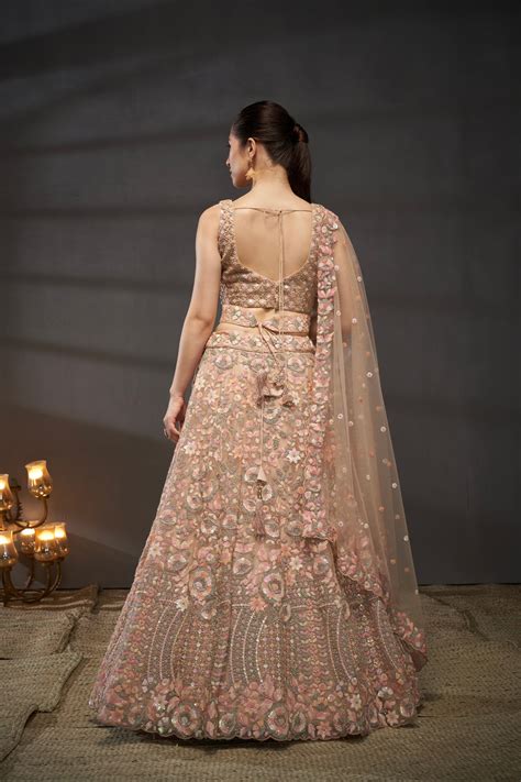 Peach Net Floral Sequins with Heavy Zarkan Embroidery Lehenga Choli ...