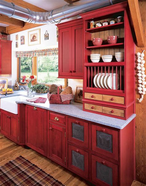 Red Country Kitchen Cabinets