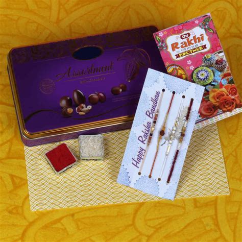 4 Designer Rakhis Gift of Assortment Chocolate Box – Chocolate Delivery ...
