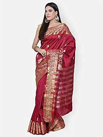 Buy Chhabra 555 Maroon Woven Design Zari Work Banarasi Silk Saree at ...