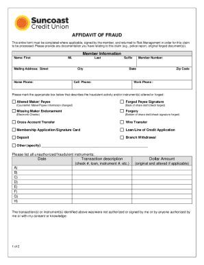 Fillable Online AFFIDAVIT OF FRAUD - Suncoast Credit Union Fax Email ...