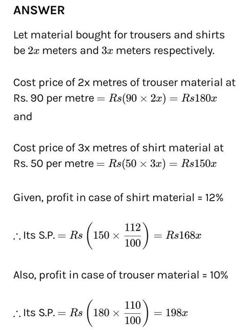 Hasan buys two kinds of cloth materials for school uniforms, shirt ...